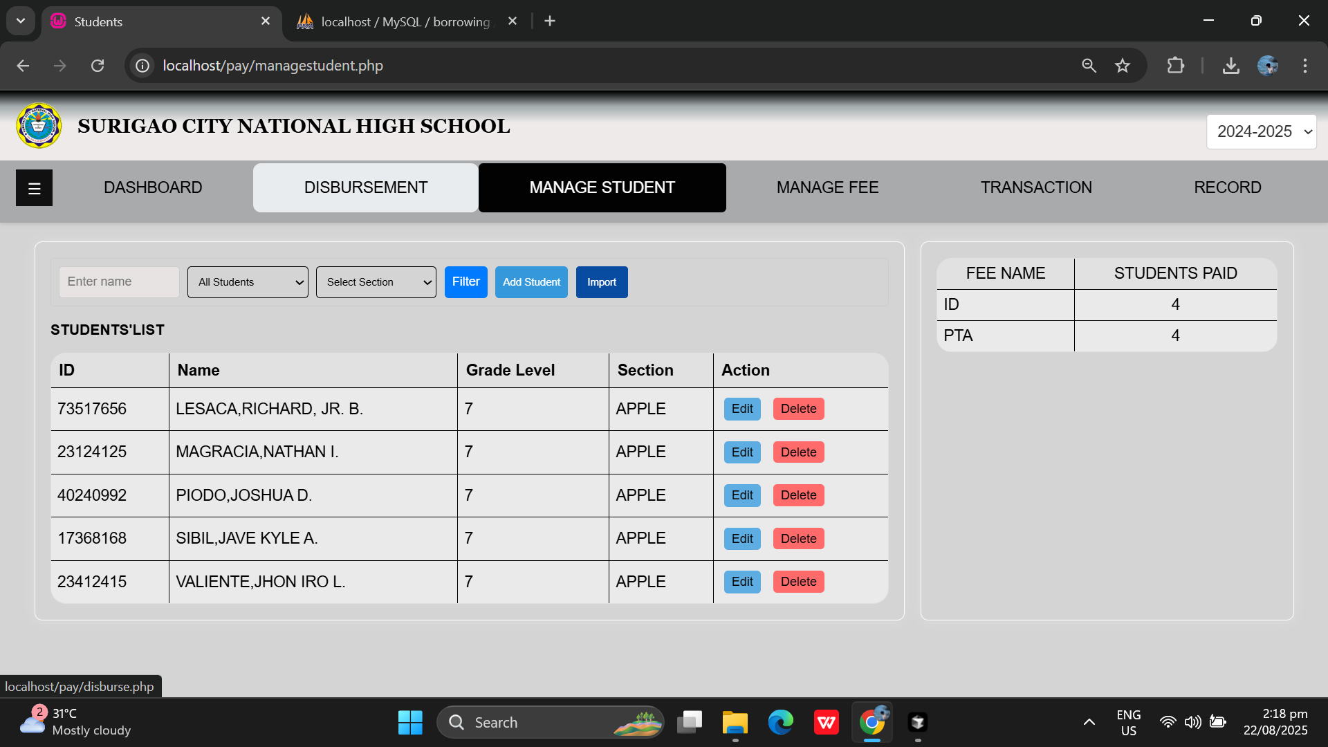 Student list